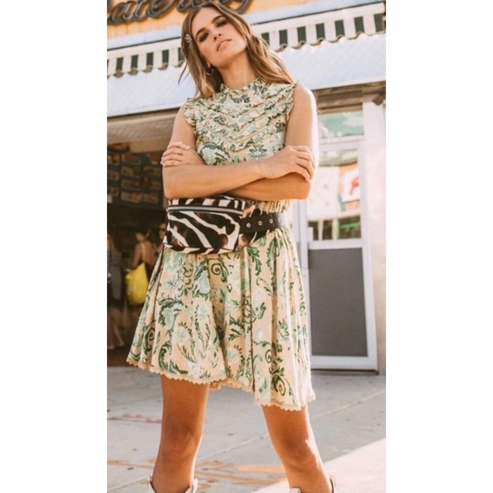Spell  & The Gypsy Collection Aurora Mini Dress Cream and Green Medium